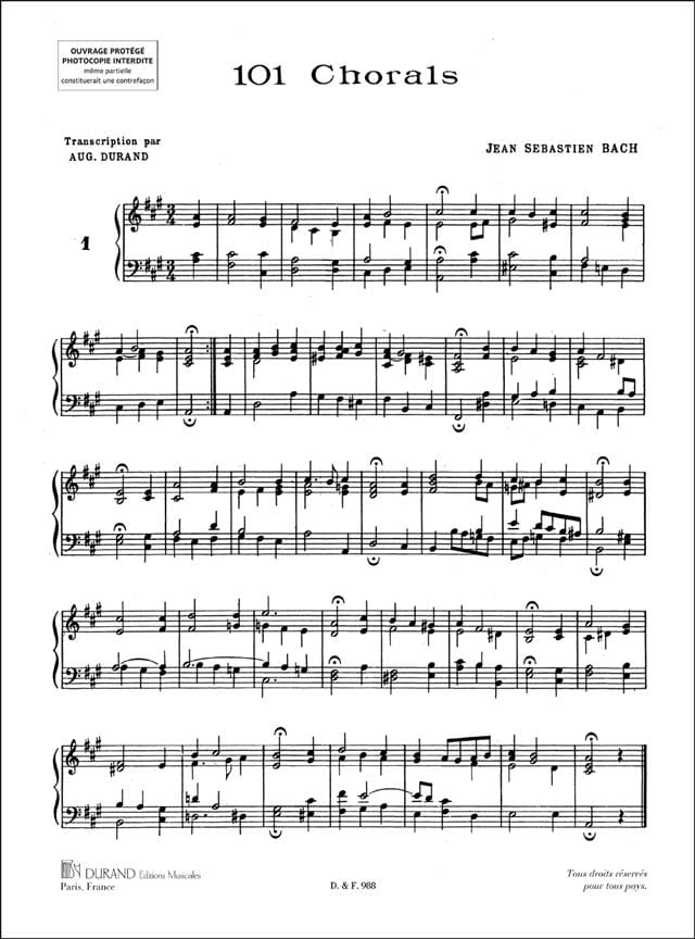 101 Chorals à 4 Parties BACH Partition